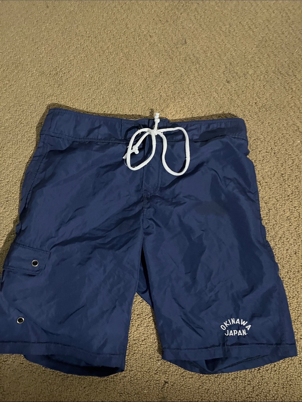 Men's Navy Swim Board Shorts with White Drawstring